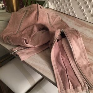 H&M Genuine Nude Suede Pants With Zipper Detail